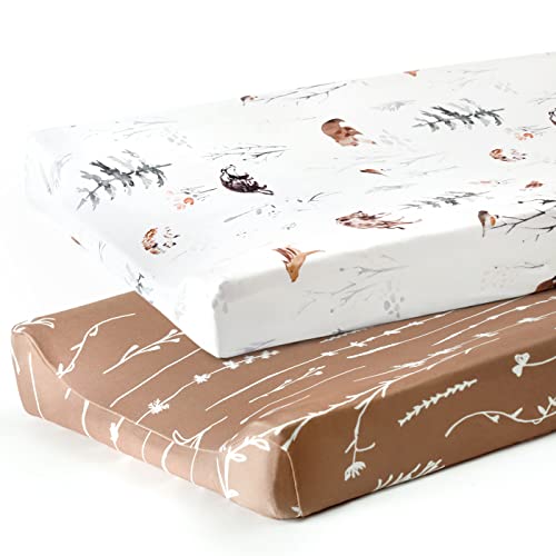 Image of GRSSDER Stretch Ultra Soft Jersey Knit Changing Pad Cover Set 2 Pack, Change Table Pad Covers Fit 32"/34" x 16" Pads Safe and Snug, Pretty Pattern for Boys and Girls, Jungle Animals