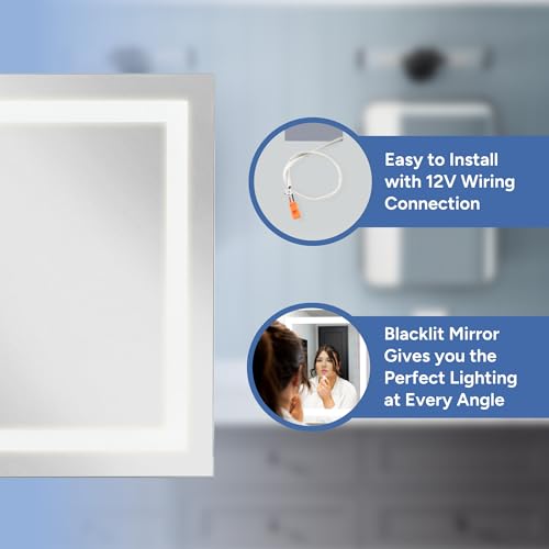RecPro RV 22″ x 19″ LED Backlit Mirror | 4000K Cool White | Glass Mirror & Steel Base | 12V, 20 Watt | Surface Mount | ETL Certfied | Suitable for Damp Locations | Lighted Mirror