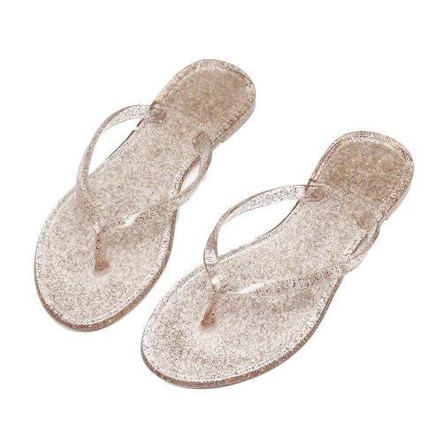 Image of Womens Flip Flops Thong Sandals Jelly Shoes Flat for Ladies Slides Black Slippers Size 9 Slip On Summer Beach Dressy