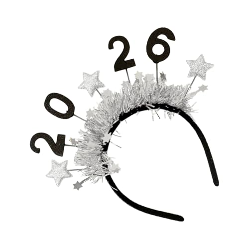 Diadema de Año Nuevo – Diseño de Estrellas Brillo Oro Plata Tiara | Accesorio Festivo para Adultos y Niñas – Corona para Sesión Fotográfica Carnaval Disfraz – Tela con Bordado Elegante