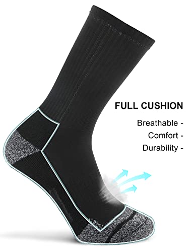 FITRELL 6 Pack Men's Athletic Moisture Wicking Crew Socks Cushioned Sport Running Work Boot Socks Size 9-12/12-153