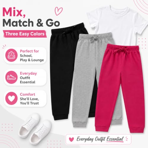 Image of BTween Kids Girls Fashion Stretch Waist Ultra Soft Jogger Pants Set 3 Pack Bundle