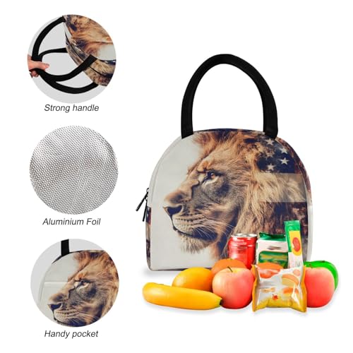 Backpack Lunch Bag Set American Lion Portrait Print, Big Storage Travel Backpacks with Insulated Lunch Box for Office Hiking Picnic4
