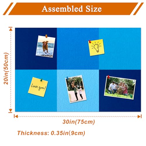 HULAVO Square Felt Cork Bulletin Board Tiles, Self Adhesive DIY Felt Pin Board for Wall 30" x 20" with 35 Pushpins for Office School Home Wall Decor Stickers Memos Photos Display (Gradual Blue) — view 5