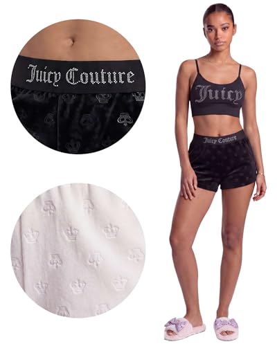 Image of Juicy Couture Women's Velvet Fleece Pajama Shorts, Designer Sleep and Lounge Shorts for Women