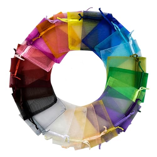 100 bolsas de regalo de organza de colores mixtos, bolsas pequeñas de organza de 9 x 12 cm, bolsas de joyería de boda con cordón, bolsa de malla para caramelos, bolsas de dulces para cumpleaños, boda,