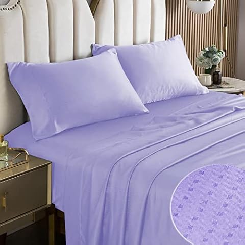 HENGWEI Luxury 4 Pieces Jacquard Sheet Set,Brushed Microfiber Bedding Sets,16 inch Deep Pocket Sheets & Pillowcases,Soft Breathable Queen King Size Bed Sheet,Twin,Light Purple Cover