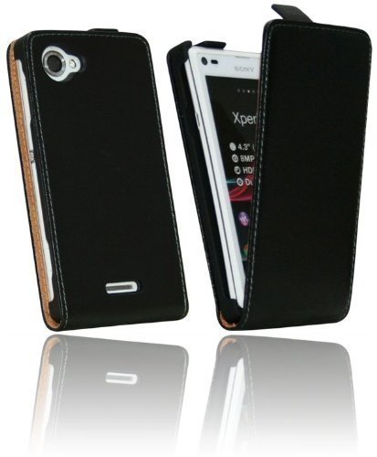 Preisvergleich Produktbild ENERGMiX Klapptasche Schutztasche kompatibel mit Sony Xperia L in Schwarz Tasche Hülle