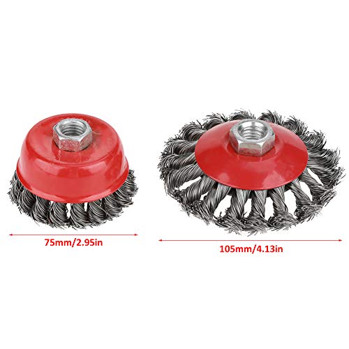 Image of TOPINCN Wire Cup Brush Knot, 4Pcs Steel Wire Wheel Brush Wire Wheel and Cup Brush Set 75mm Wire Cup Brush 105mm Wire Flat Brush for Thread Angle Grinder Red