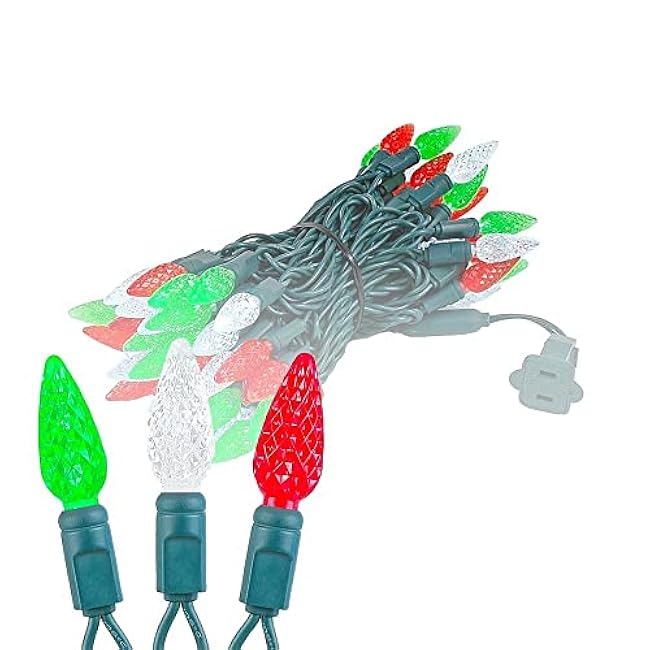 Novelty Lights 24FT 70 LED C6 LED Christmas String Lights, Outdoor Christmas Tree Commercial Grade LED String Lights, Permanent Christmas Lights Outdoor Tree Decorations Outdoor (Blue/Orange)