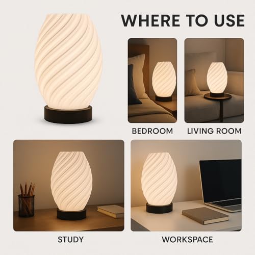 Image of Modern Spiral Table Lamp with 3 Light Modes (Warm, Cool & Natural White) | E27 LED Bedside Night Lamp for Bedroom, Living Room & Home Decor | Soft Ambient Lighting