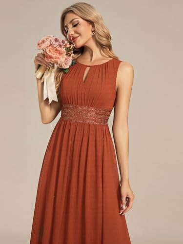Image of Ever-Pretty Women's Chiffon Sleeveles Summer Formal Wedding Guest Dresses Ruched A Line Hollow Out Crew Neck Bridesmaid Dress