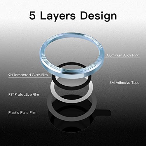JETech Camera Lens Protector for iPhone 13 Pro 6.1-Inch and iPhone 13 Pro Max 6.7-Inch, 9H Tempered Glass Metal Individual Ring Cover, HD Clear, 3-Pack (Sierra Blue)