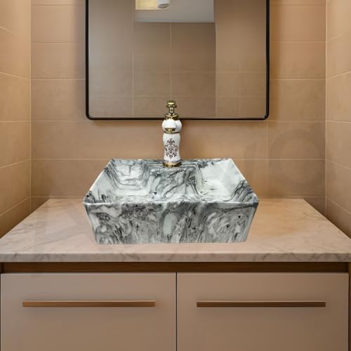 Image of Artiva Ceramic Wall Mounted Bathroom Basin /Designer Table Top Sink For Bathroom /Wall Hung Washbasin /Wash Basin For Cabinet, Countertop, Vanity (Canyon Silver 16 x 12 x 5 Inch)
