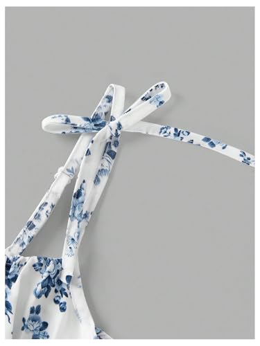 SweatyRocks Girl's Floral Print Ruched A Line Short Dress Tie Shoulder Spaghetti Strap Sundress3