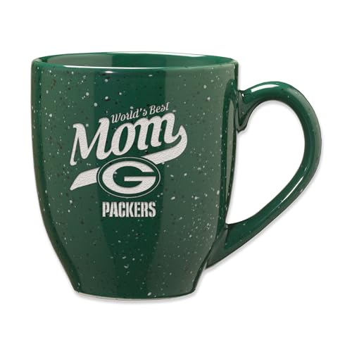 Rico Industries NFL Football Green Bay Packers Mom-Green 16 oz Team Color Laser Engraved Speckled Ceramic Coffee Mug