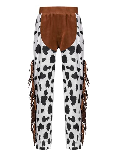 easyforever Kids Boys Cowboy Trousers Cow Print Tassels Pants for Halloween Cosplay Role Play Western Chaps Dress Up