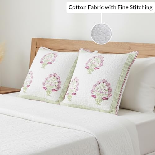 HOMEMONDE Sofa Cushion Cover 24 X 24 Inches Set Of 2 - Square Pillow Cover Cotton For Living Room Couch, Pink, 60 X 60 Cm, 300 TC