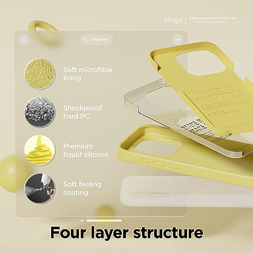 Image of elago Compatible with iPhone 15 Pro Case, Liquid Silicone Case, Full Body Protective Cover, Shockproof, Slim Phone Case, Anti-Scratch Soft Microfiber Lining, 6.1 inch (Yellow)