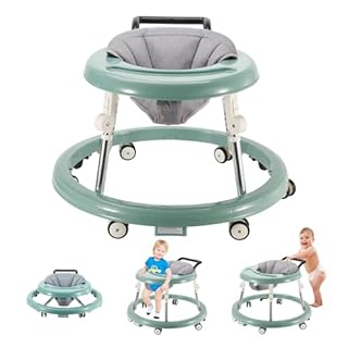 Baby Walker with Wheels, Activity Center with Mute Wheels Anti-Rollover, 5-Position Height Adjustable Foldable Baby Walker (Green)