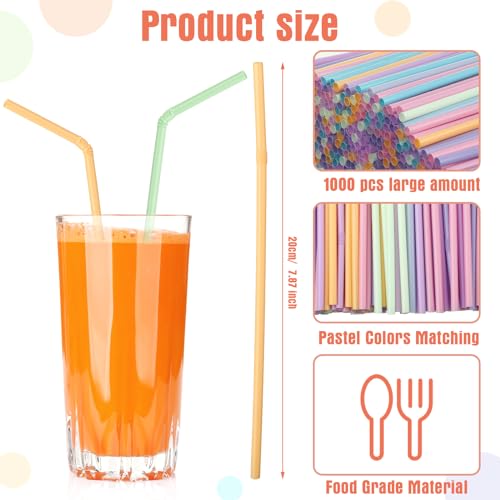 Hushee 500 Pcs Plastic Straws Disposable Bulk Colorful Drinking Straws Pastel Disposable Plastic Sip Stir Sticks for Juice Daily Drinks 7.9