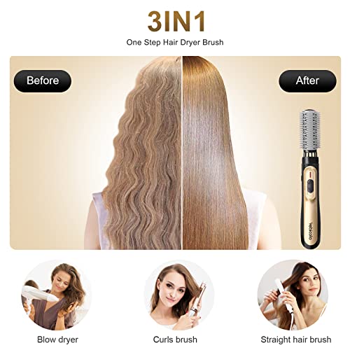 Yebicola Hair Dryer Brush Blow Dryer Brush In One, 3 In 1 One-Step Brush Blow Dryer With Interchangeable Brush Heads, Negative Ion Hot Air Brush For Long Shoulder Length Hair Mother's Day, Black #TOP5