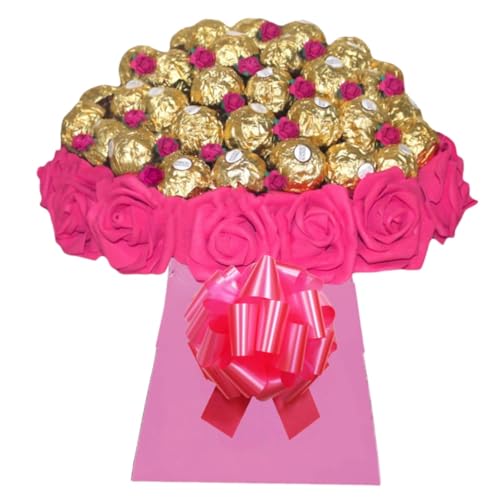 Chocolate Gift Box Bouquet Pink Flowers Hamper Ferero Rochr Lindr lind Birthday Presents Bouquet Sweets Candy Red Blue Personalised (Small)