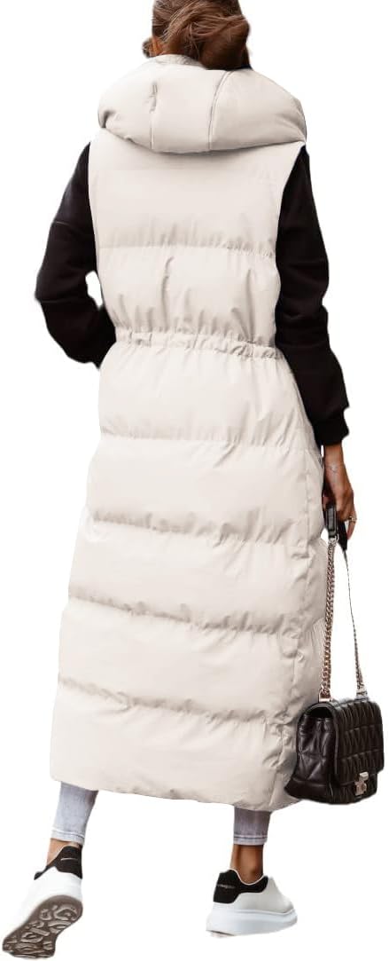 Shanfetl Women's Long Quilted Vest Hooded Maxi Length Sleeveless Puffer Vest Padded Coat Winter Outerwear - Image 3