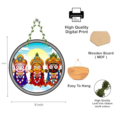 Image of Decorative Wooden Wall Hanging Traditional Indian Deities Design for Home Decor, WH40