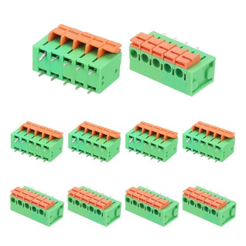 Image of sourcing map 10pcs 5.08mm 0.2" Pitch Spring PCB Terminal Block Connector 10 Pin Straight Pin Quick PCB Wiring Terminals Mechanical Equipment, Green
