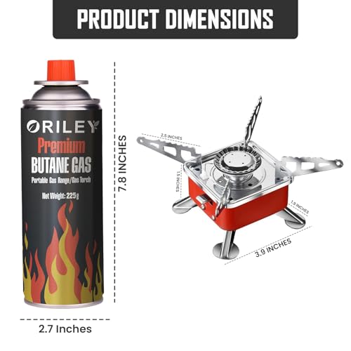 Image of ORILEY Camping Gas Stove with Butane Gas Cylinder & Refill Canister Kit Foldable Furnace and Lightweight Portable Burner for Travel Hiking Outdoor Camping Cooking (1 Gas Refill + 1 Stove)
