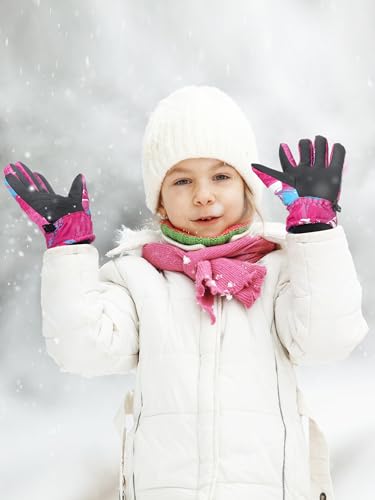 Image of Honoson 2 Pairs Kids Snow Gloves, Winter Waterproof | for Outdoor Snowboard Sledding, Warm Fleece Lining, Windproof, Adjustable Wrist Strap, Youth Cold Weather Ski Glove