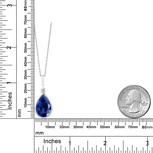 Gem Stone King 10.20 Cttw Blue Created Sapphire Teardrop Pendant Necklace For Women | 925 Sterling Silver | Pear Shape 16X12MM | With 18 Inch Chain4