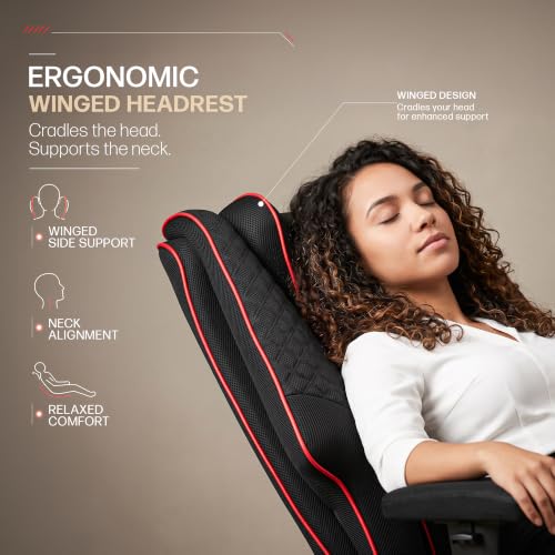 Image of DROGO Majestic Ergonomic Office Chair for Work & Home 400LBS | Big and Tall Boss Chair for Office with High Cushion, Lumbar Support, Padded Armrest, 135 Recline & Footrest,1 Yr Warranty (Black&Red)