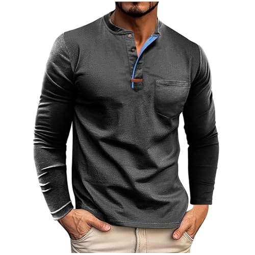 Henley Shirts for Men Long Sleeve Cotton T Shirt Casual Stylish Basic Tops with Pocket Fall Winter Outfits Fashion 2025