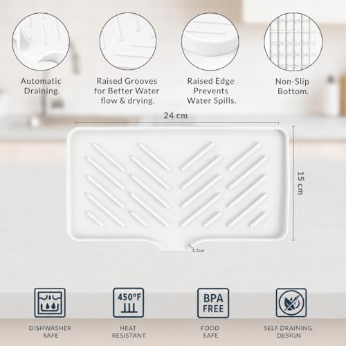 Image of HOMEZE Medium Multi-Purpose Silicone Sink Drainer Mat - Flexible Kitchen Sink Organizer Tray for Soap, Dish Sponge, Tools Storage, and Drying, Non-Slip Silicone Holder for Countertops