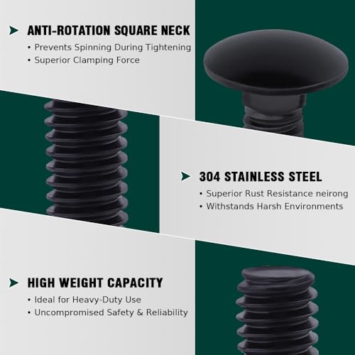 Image of 5 /16-18 x 2-1 /2 inch Black Steel Carriage Bolts, 304 Stainless Steel 18-8, Round Domed Head Square Neck Carriage Bolts Screws, Coarse Thread UNC, 10 PCS