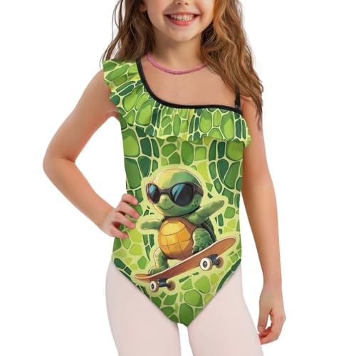 UNICEU Girl Bathing Suit Ruffle One Shoulder Sleeveless Swimwear Adjustable Strap One-Piece Swimsuits for Sport Beach3