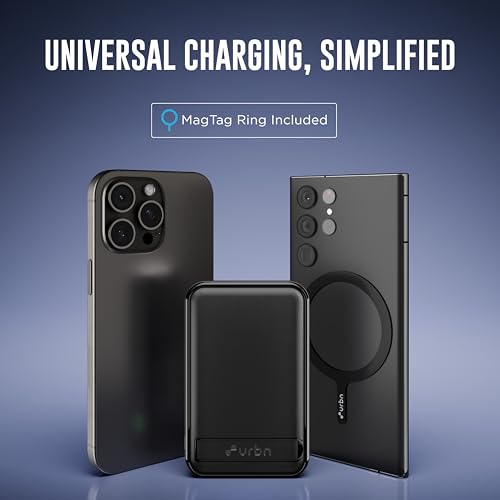 Image of URBN Wireless Power Bank for iPhone, 10000mAh MagSafe Charging with Stand, 22.5W QC+PD Output, Strong Magnetic, for iPhone 12 & Above, Android & Other Qi Enabled Devices (Black)