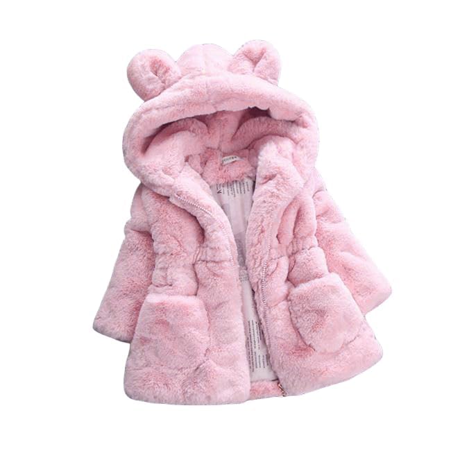 Kids Girls Winter Warm Coats Jacket Clothes Outwear Overcoat Ear Hooded Faux Fur Thicken Fleece Toddler