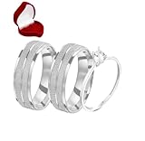 Par Alianças 8mm Prata Design Italiano com Anel Solitario com Pedra Zirconia e Caixa de Veludo Namoro Noivado Casamento