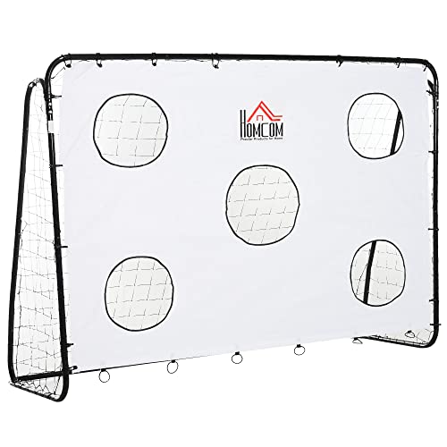 homcom Porta da Calcio per Bambini e Adulti con Rete in PE, in Metallo e Oxford, Bianco e Nero, 240x88x171.5cm