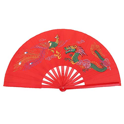 Heaveant Fan de Tai Chi, Arts Martiaux de Tai Chi Rouge Lourd Éventail en Bambou de Kung Fu Main Droite Formation de Pratique de Danse Wushu Cover