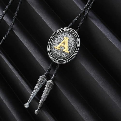 Image of HUABOLA CALYN Bolo tie for Men, Western Cowboy Golden Alphabet Initial Letter ABCDJMR to Y Costume Bolo ties Neckties