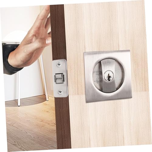 Juego de herrajes para cerradura de puerta corrediza con llave, construcción metálica duradera, acabado cepillado moderno para baños y habitaciones miniatura 5