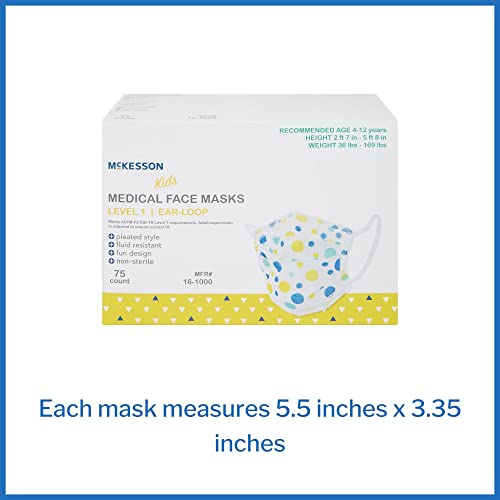 McKesson Kids' Medical Face Masks, Level 1 - Pleated with Ear Loops, Non-Sterile, Blue and Yellow Polka Dots - Fits Kids 4 to 12 Years Old, 5.5 in x 3.35 in, 75 Count, 1 Pack - image 4