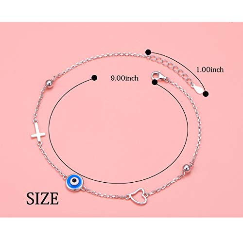 Image of FLYOW S925 Sterling Silver Anklet for Women Summer Boho Beach Charm Adjustable Foot Ankle Bracelet Jewelry Birthday Gift