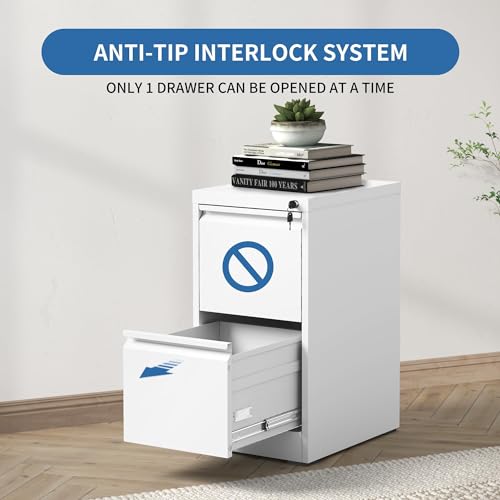 Image of 2 Drawer File Cabinet with Lock,Metal File Cabinet for Home Office