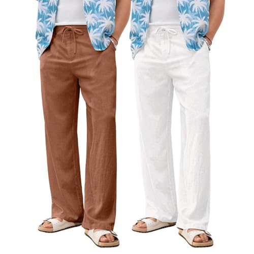 Image of GRECIILOOKS Men's Linen Trousers | Loose Fit Linen-Cotton Casual Pants for Men | Relaxed Office Wear Formal Trousers for Men | Stylish Beige & Pants