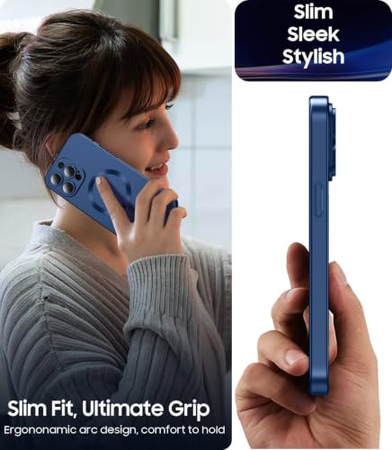 Image of DIZORO Magnetic Case for iPhone 13 Pro Cover [Compatible with MagSafe][Built-in Camera Lens Protector] Slim Soft Silicone Bumper Shockproof Metallic Luster Back Cover Phone Cases (Blue)